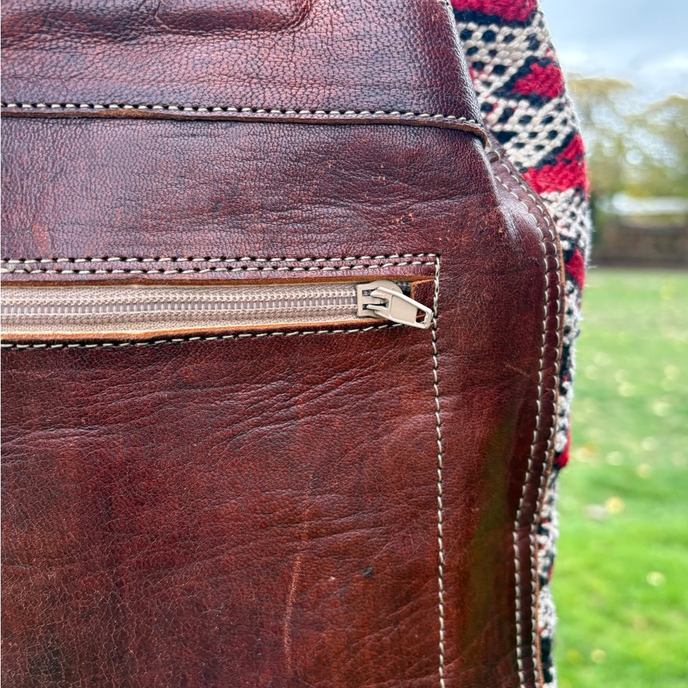 Vintage Kilim & Leather Backpack | Boho Tribal Woven Bag | Southwestern Purse - Picture 8 of 10